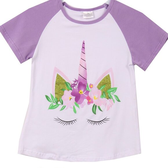 Toddler Girls Unicorn 2 PCS Floral Summer Clothing Skirt Dress Set Outfit Lilac - Picture 2 of 5